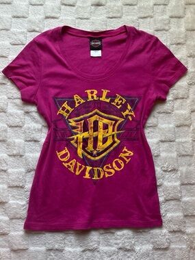 Harley-Davidson Pink Tee with Black & Orange Logo